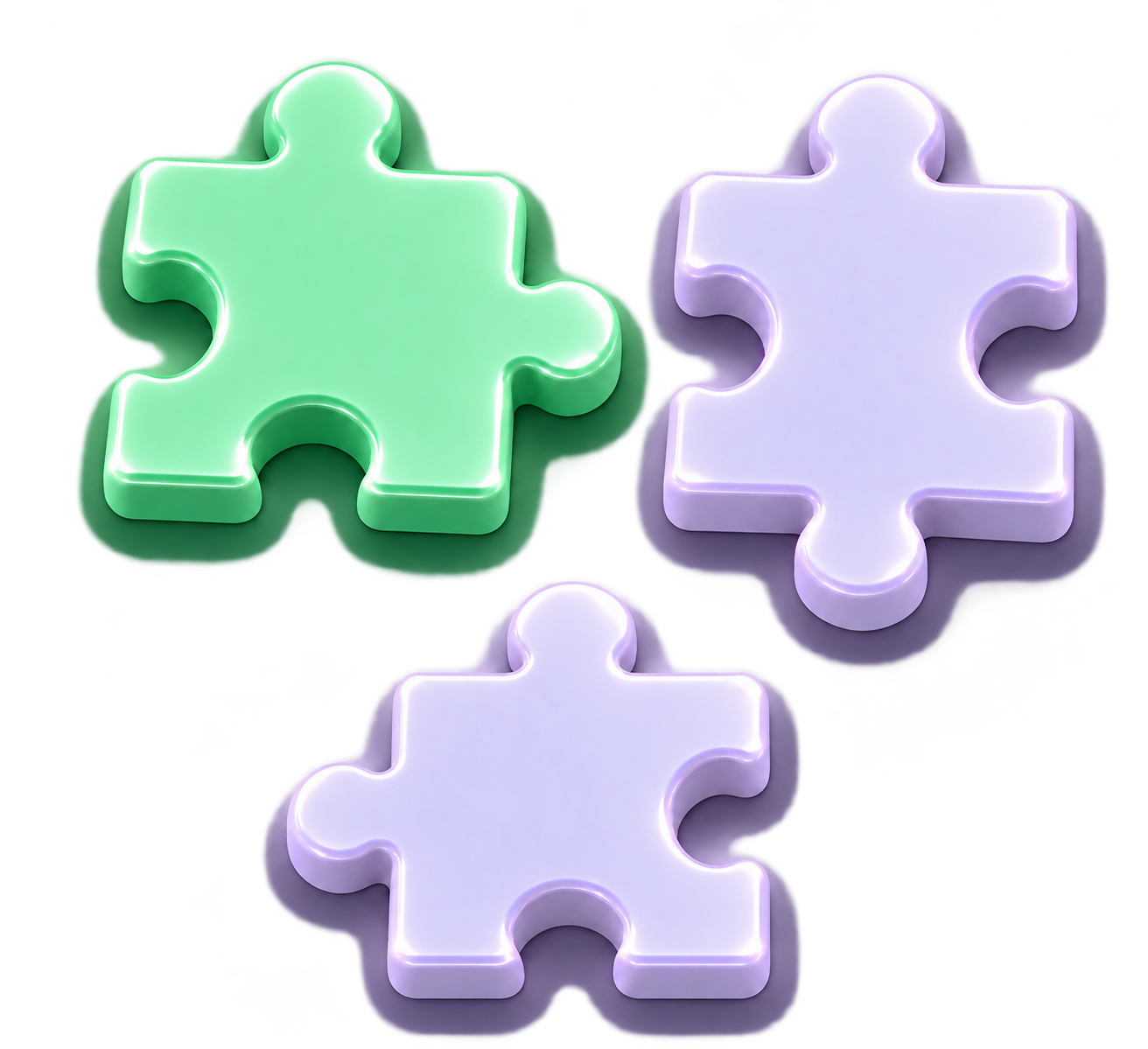 Three puzzle pieces with only the top left piece green