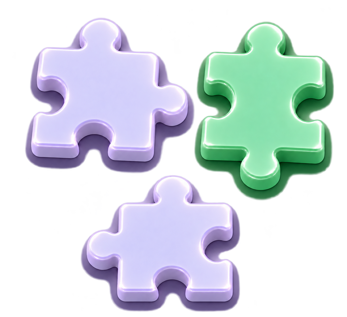 Three puzzle pieces with only the top right piece green