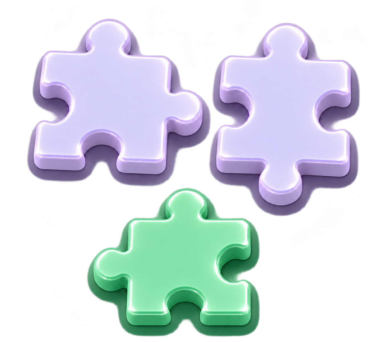 Three puzzle pieces with only the bottom piece green